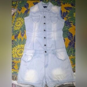 Source Unknown Light Blue Denim Sleeveless Romper